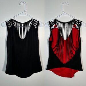 Kova & T Black Architectural Sexy Open-Back Top with Red Contrast | Size S